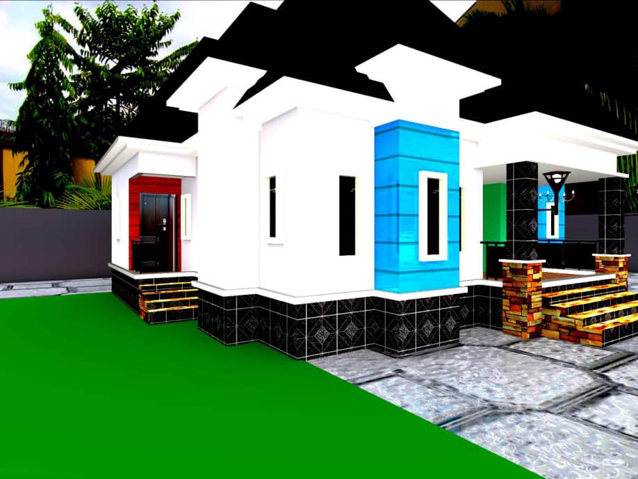 Bungalow side elevation with red feature door