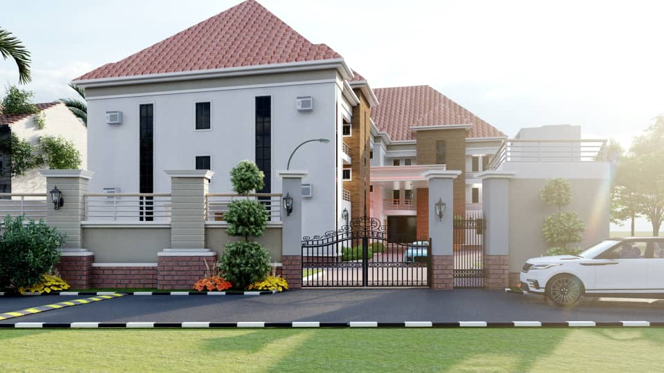 Mansion driveway with terracotta roof